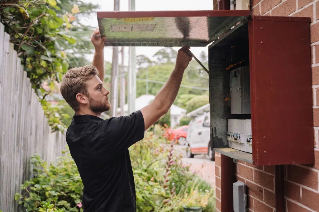 Electrician installing downlights in a Rhodes home